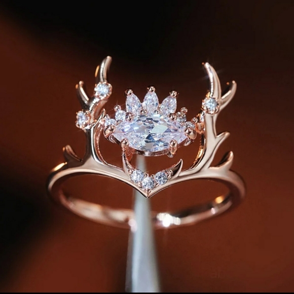 🎀Rose Gold Natural Crystals Elk Antlers Ring - Picture 2 of 8